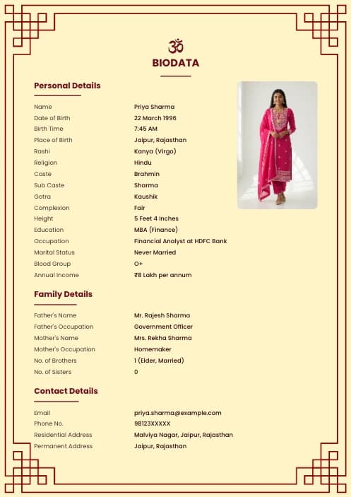 biodata for marriage in english pdf format