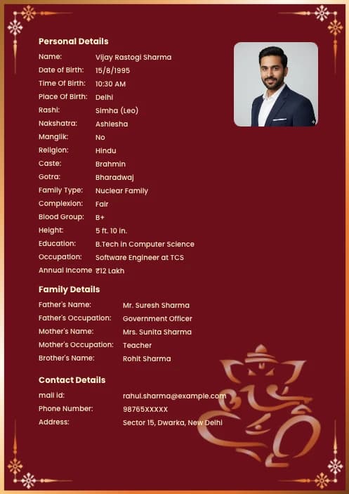 biodata sample for boy PDF