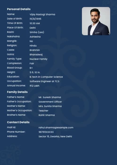 simple biodata for boy marriage