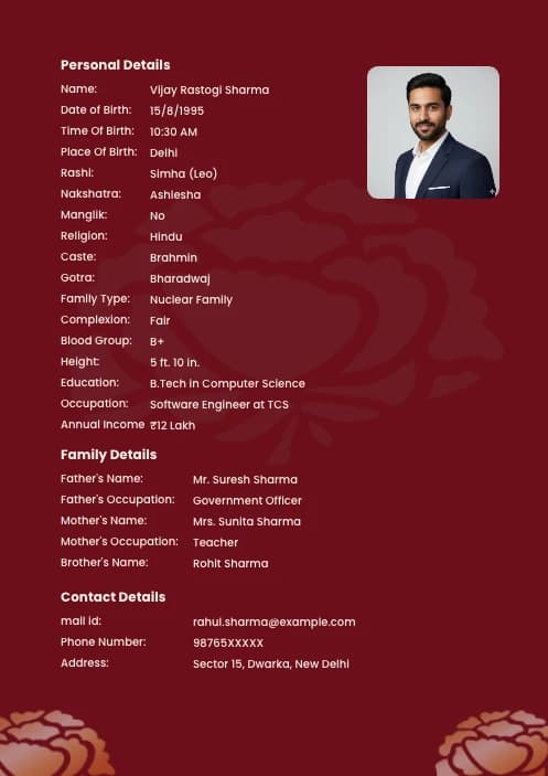 matrimonial biodata format for boy