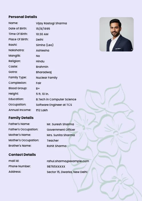 biodata format English for boy