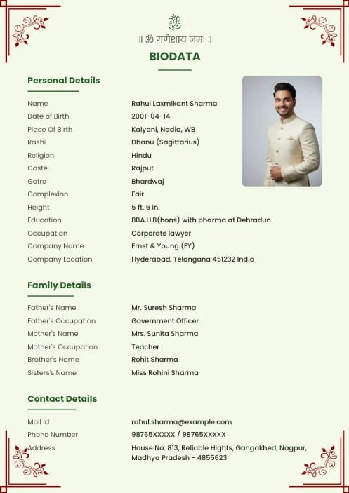 biodata for marriage male PDF download