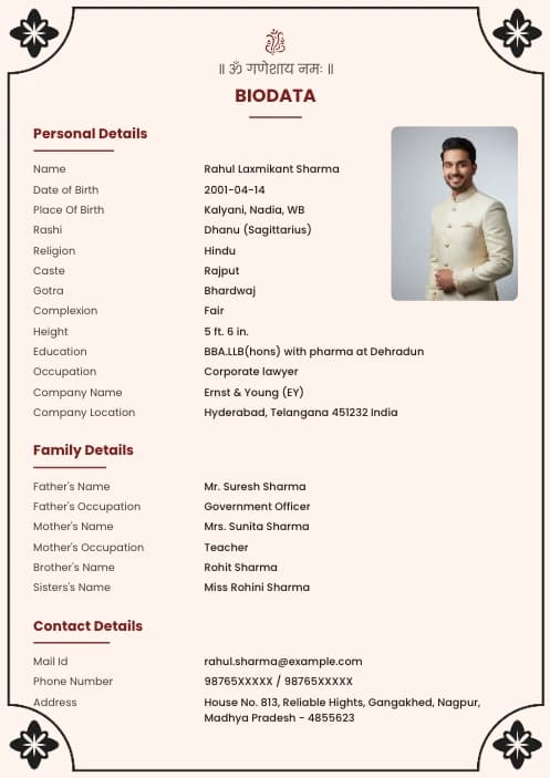 male biodata marriage sample design