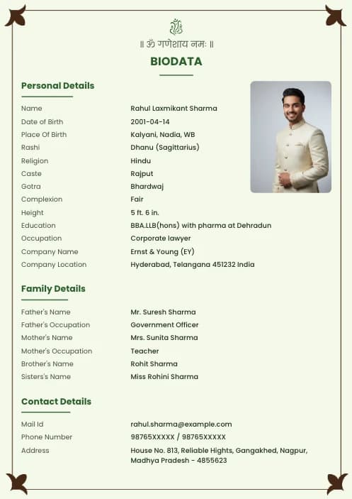 biodata for marriage boy Hindi format