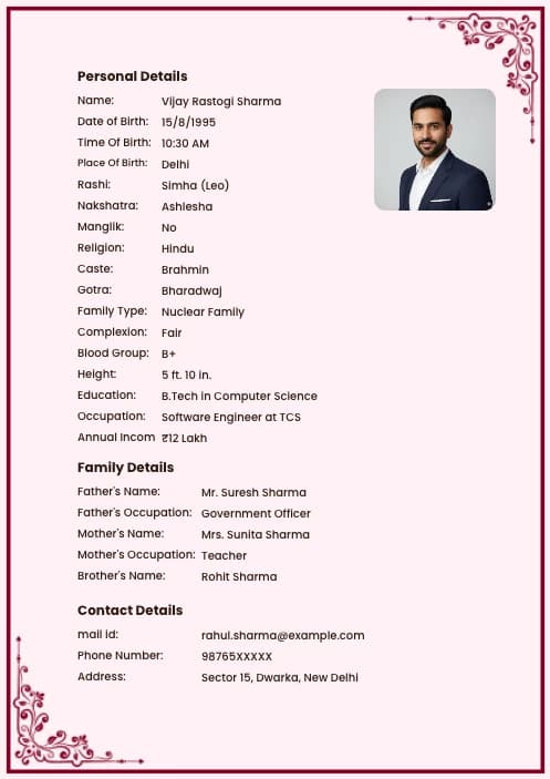 biodata for shadi boy format