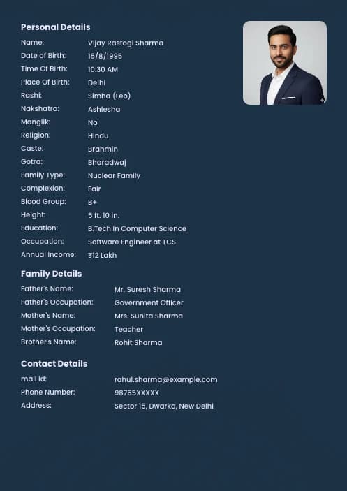 modern biodata format for boy