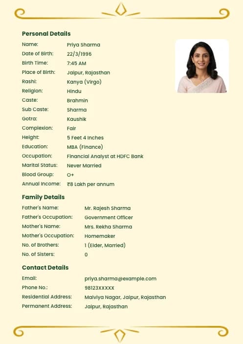 marriage biodata format for girl simple template