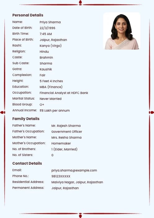 Muslim biodata format for girl
