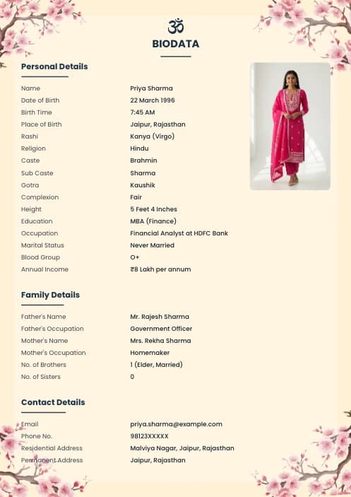 latest biodata format for girl marriage