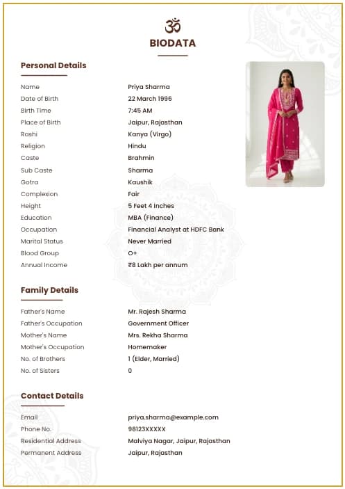 Gujarati biodata format for girl