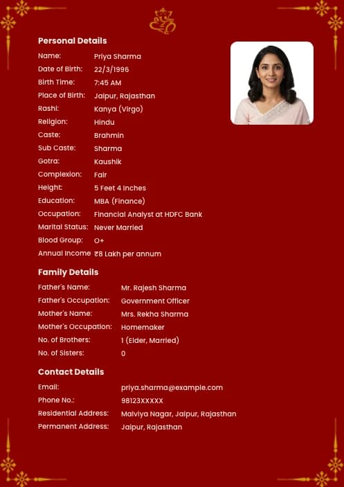 marriage biodata PDF for girl free download