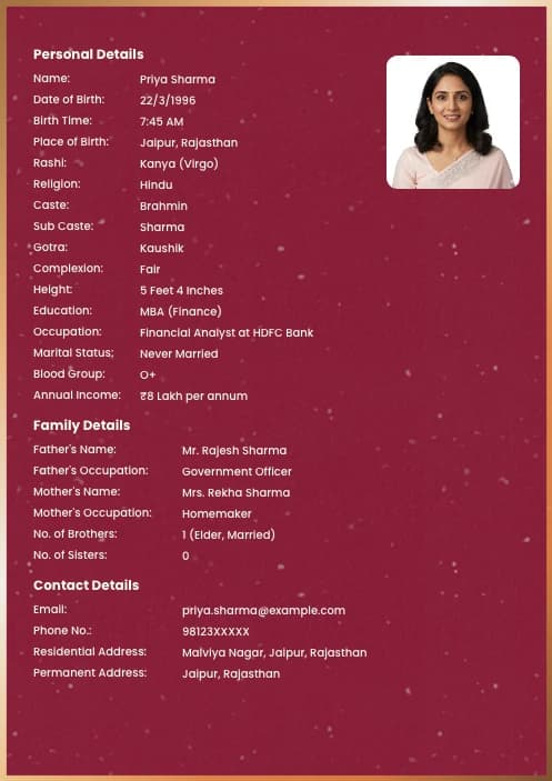 vivah biodata format for girl