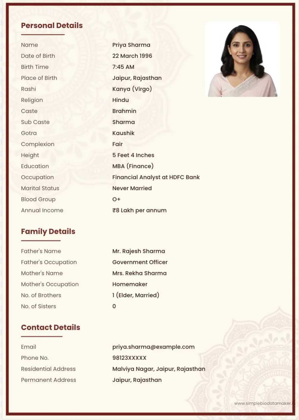 Punjabi biodata format for girl