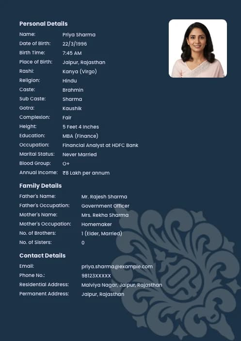 marriage biodata images for girl