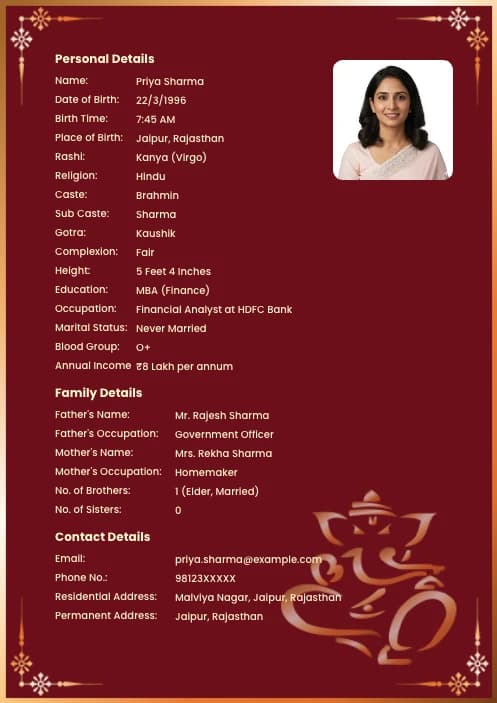 biodata sample for girl PDF