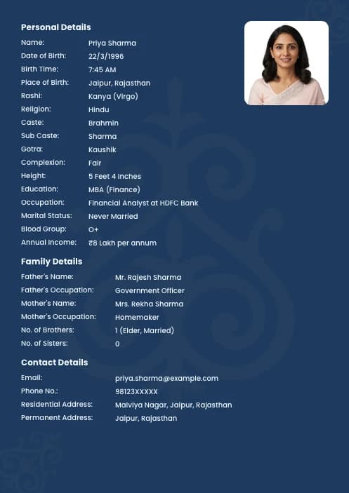 simple biodata for girl marriage