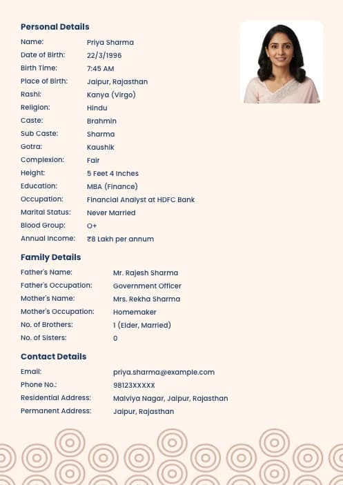 biodata PDF format for girl