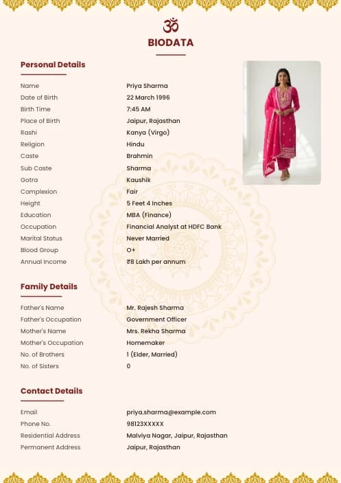 simple biodata format for girl PDF