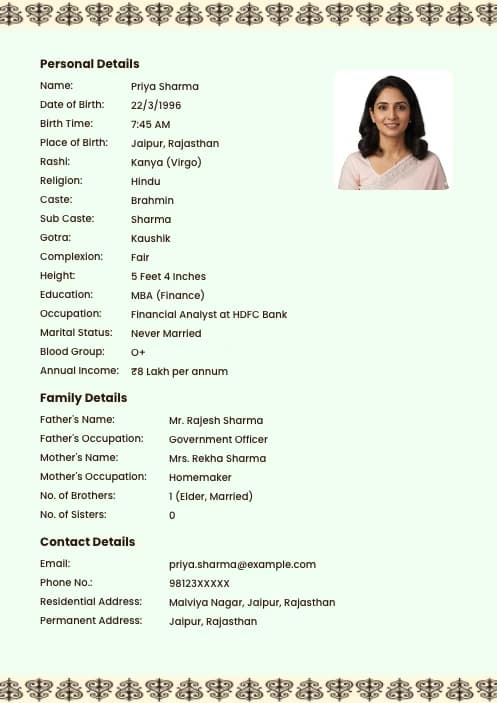 lagna biodata format for girl