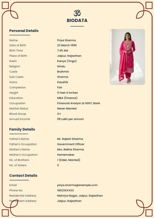 biodata image for girl marriage free