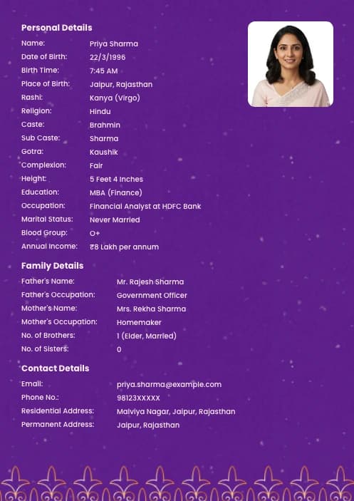 girls biodata for marriage template
