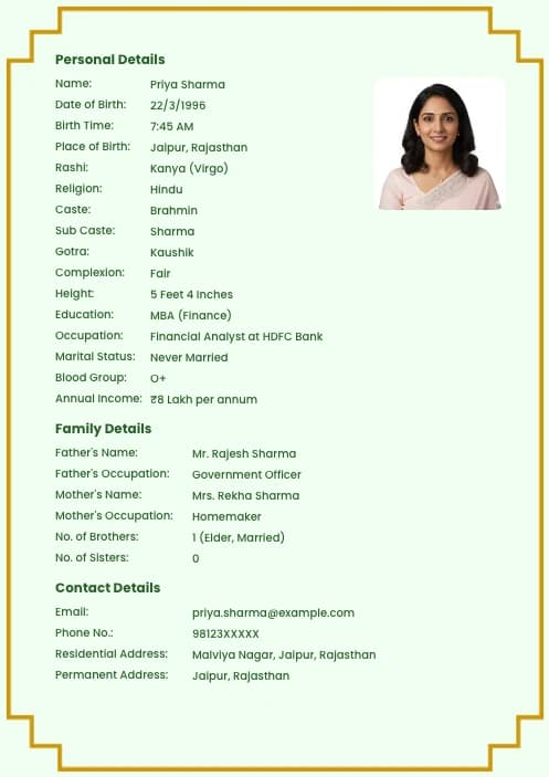 girl marriage biodata template free