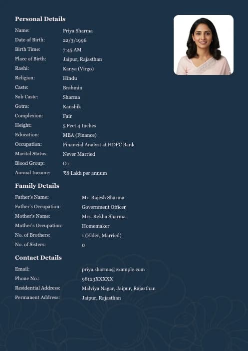 girl biodata images for marriage