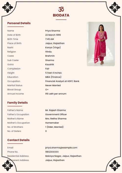 female biodata marriage sample design