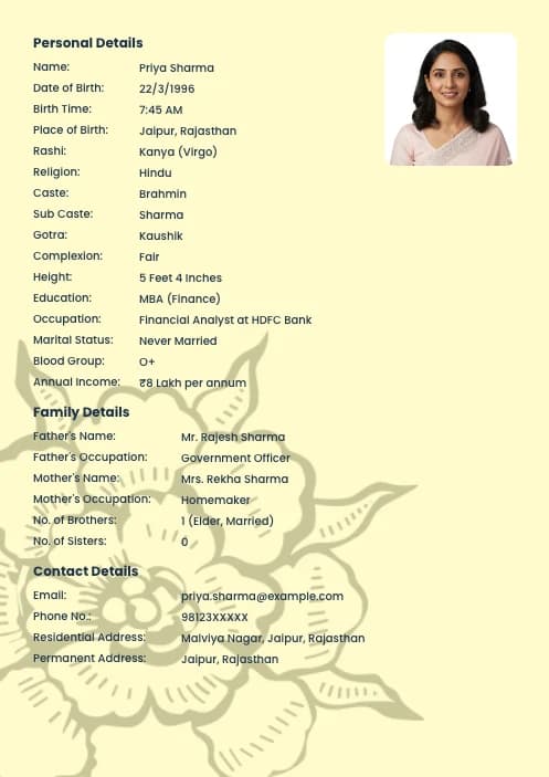 biodata maker for girl marriage