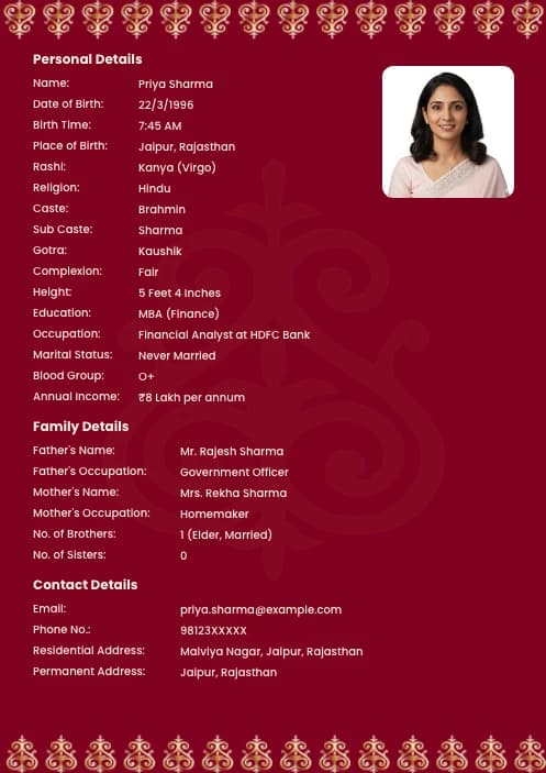 biodata format for marriage girl word