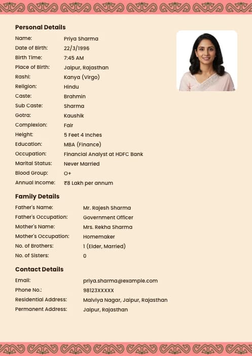 biodata design for girl marriage