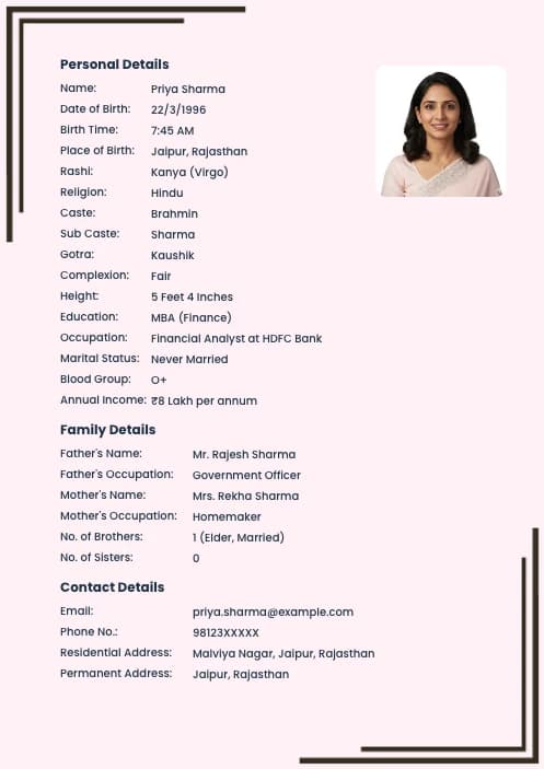 Tamil biodata format for girl