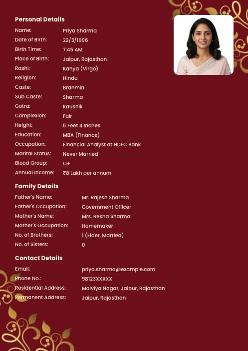 biodata template girl marriage format