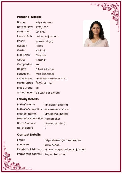biodata for shadi girl format