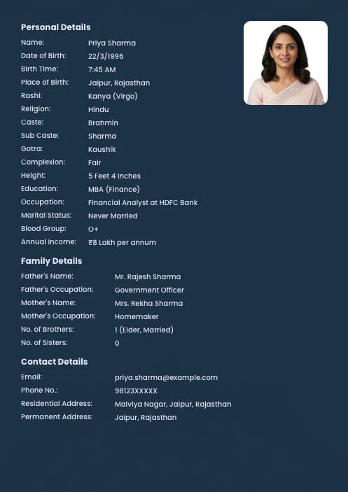 modern biodata format for girl