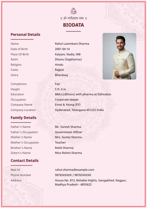 Hindu Marriage Biodata Format marriage biodata format template - best biodata format marriage professional
