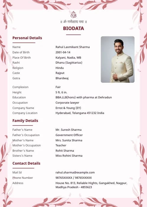 Hindu Marriage Biodata Format matrimony biodata format variant 1 with elegant design