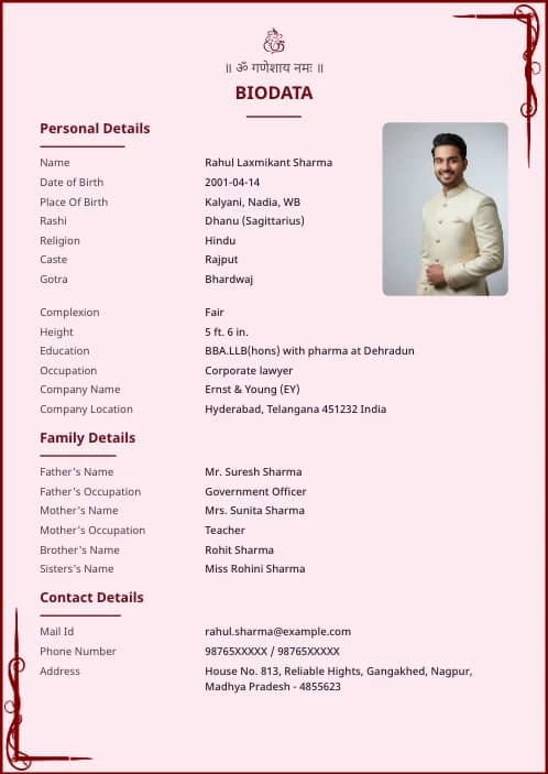 Hindu Marriage Biodata Format marriage biodata format template - marriage biodata maker online free template