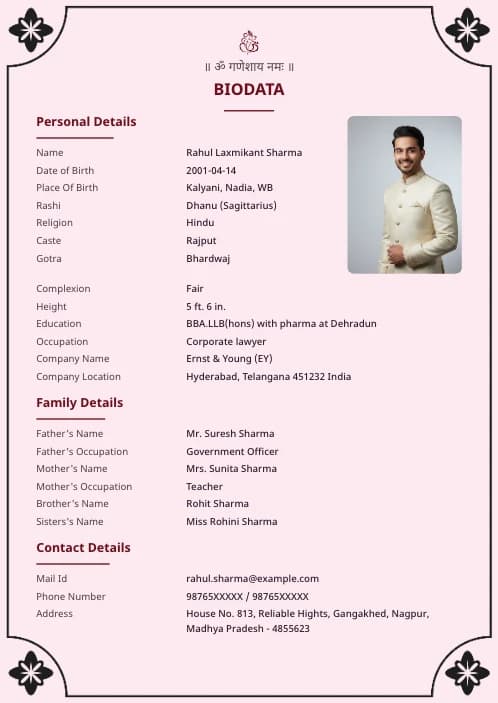 Hindu Marriage Biodata Format marriage biodata format template - minimal marriage biodata format clean