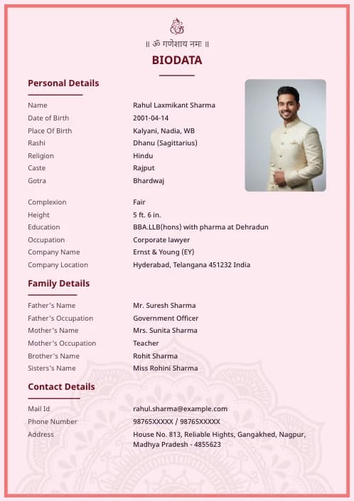 Hindu Marriage Biodata Format marriage biodata format template - modern marriage biodata design whatsapp