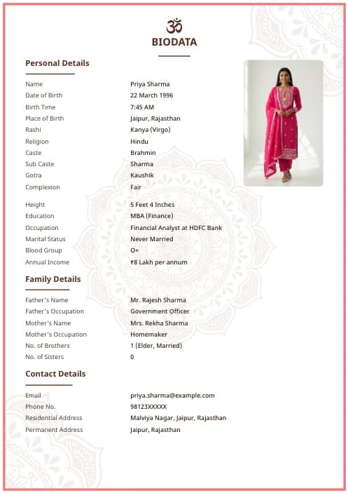 Hindu Marriage Biodata Format marriage biodata format template - best biodata format marriage professional