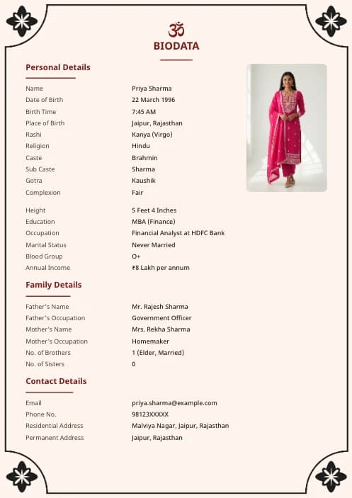 Hindu Marriage Biodata Format marriage biodata format template - minimal marriage biodata format clean