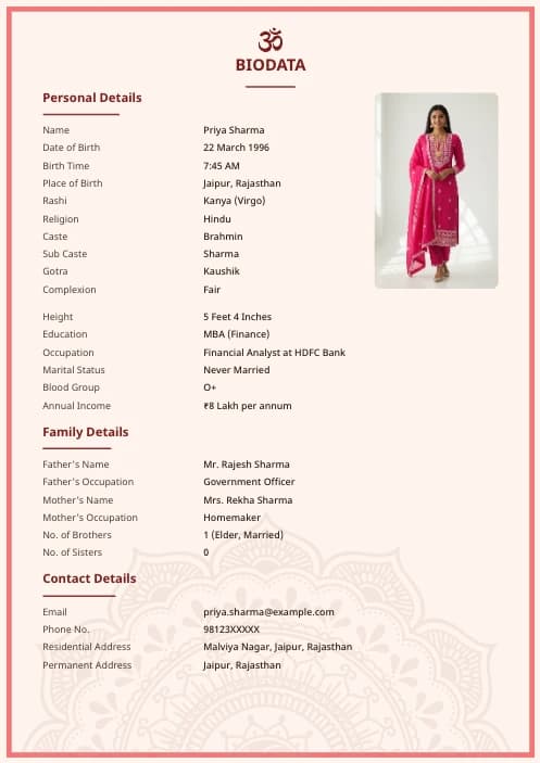 Hindu Marriage Biodata Format marriage biodata format template - modern marriage biodata design whatsapp