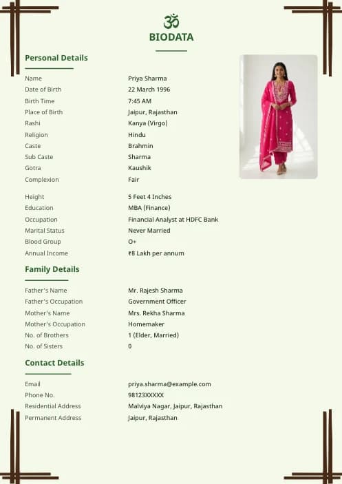 Hindu Marriage Biodata Format marriage biodata format template - modern marriage biodata format free download