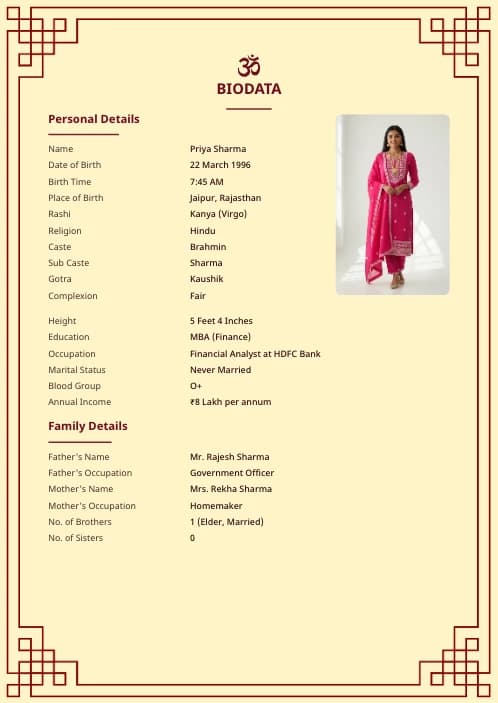 Hindu Marriage Biodata Format marriage biodata format template - simple indian marriage biodata format