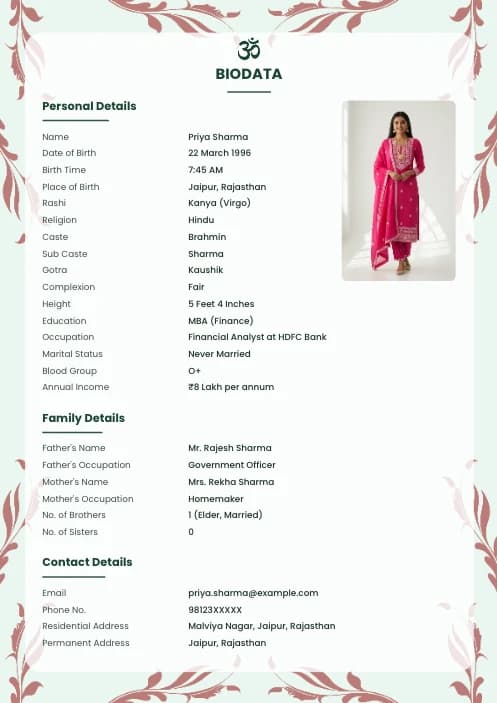marriage profile biodata template editable