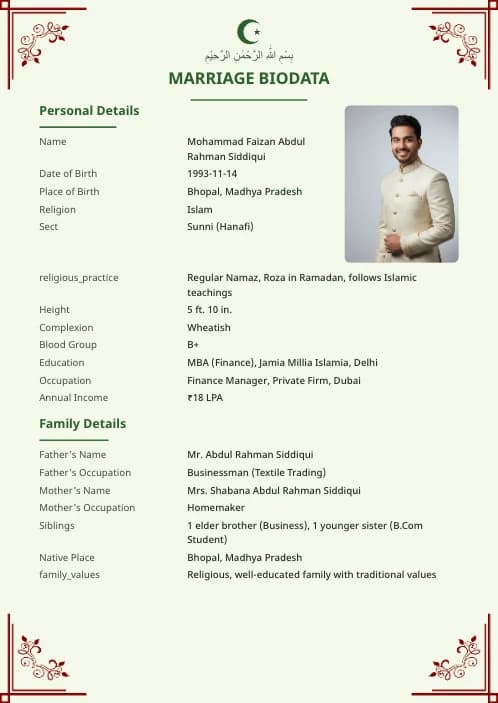 Muslim Marriage Biodata Format (PDF & Word Download) marriage biodata format template - classic marriage biodata format template