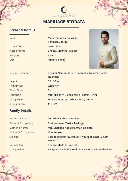 Muslim Marriage Biodata Format (PDF & Word Download) marriage biodata format template - marriage biodata nri groom pdf