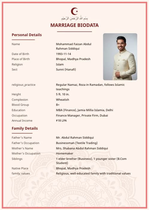 Muslim Marriage Biodata Format (PDF & Word Download) marriage biodata format template - modern marriage biodata design whatsapp