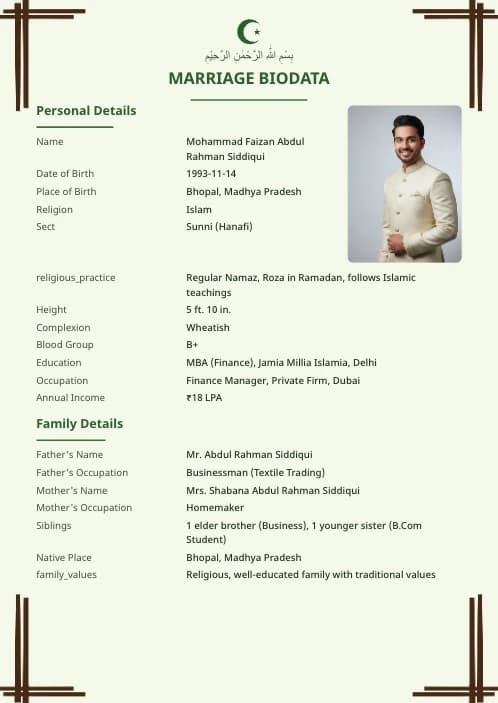 Muslim Marriage Biodata Format (PDF & Word Download) marriage biodata format template - modern marriage biodata format free download